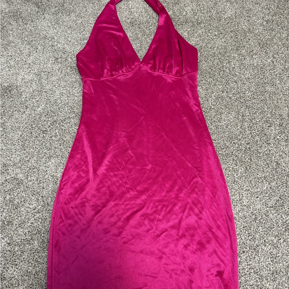 Elegant Pink Halter Mini Dress